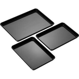 Performance, set van 3 bakplaten, professioneel koolstofstaal met hoogwaardige Eclipse anti-aanbaklaag, koken en braden, één bakplaat van 34,5 x 24,4 cm, twee bakplaten van 25 x 18 cm.