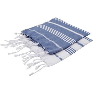 ZusenZomer Set hamamdoeken XS -  2 x originele hammam handdoeken 100x50 cm - blauw wit