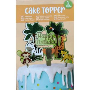 Taart topper safari - cake topper - taartdecoratie - taartversiering - feest versiering - dieren - decoratie 3 stuks