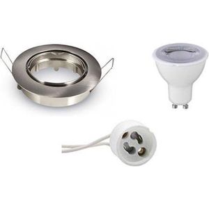 LED Spot Set - GU10 Fitting - Dimbaar - Inbouw Rond - Mat Chroom - 6W - Warm Wit 3000K - Kantelbaar Ø82mm