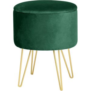 Groene Fluwelen Opberghocker met Gouden Basis - Retro Design 35x45 cm