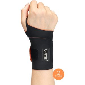 U Fit One Pols Compressie Brace - 2 Stuks - Polsbandage - Wrist Support - Compressie Handschoen - RSI - Ondersteuning & Versteviging - Zwart Oranje