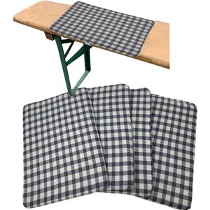 4 x bierbankkussens - zitkussen voor biertentgarnituur - bierbank kussens set - kussen voor bank - zitkussen voor bierbanken - grijs geruit