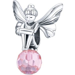 Feetje elfje fantasie Zirkonia bedel | Fairy flower bead | bedels beads cadeau | Zilverana | geschikt voor alle bekende merken | 925 zilver | moederdag