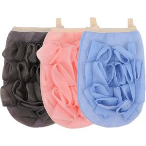 3-pack badhanddoek, lichaamsspons, scrubhandschoen, badhandschoen, badbal met bloemenmotief, badspons voor mannen en vrouwen