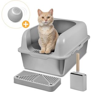 Pawesome - RVS Kattenbak XXL - Grote Kattenbak incl. schep - Katten toilet - Roestvrij stalen kattenbak - Open kattenbak - Vlekvrij, geurvrij, lekvrij en krasbestendig - 60x40x31 cm