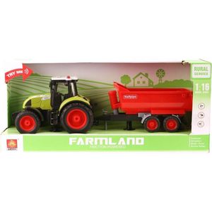 Wenyi Farmland Tractor + Aanhanger met Licht en Geluid 1:16 Rood