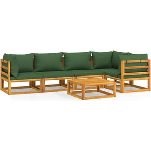 VidaXL Loungeset 6-delig met Groene Kussens - Massief Hout