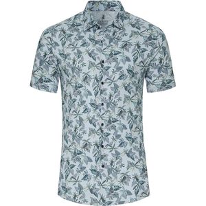Desoto - Short Sleeve Jersey Overhemd Print Lichtblauw - Heren - Maat 3XL - Slim-fit