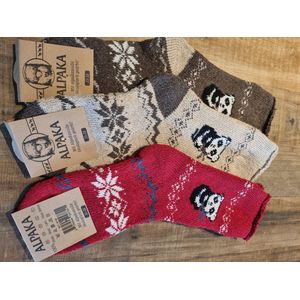 3 Paar - 100% Alpaca Wollen Sokken - Maat 35-38 - Wintersokken - Kerstsokken - Huissokken
