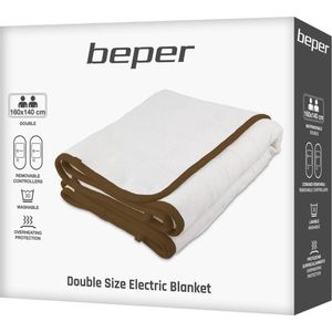 Beper P203TFO110 - Elektrisch 2 - persoons Onderdeken - Verwarmd Deken - Elektrisch Deken 2 Personen - 160x140 cm - Synthetisch - Wit