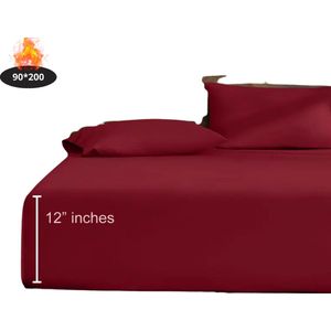 Nivard Hoeslaken Set - Inclusief Kussensloop - 3 Delige Set - Beddengoed - Fitted Sheet - Pillow Case - Bed - Bordeauxrood 90 x 200