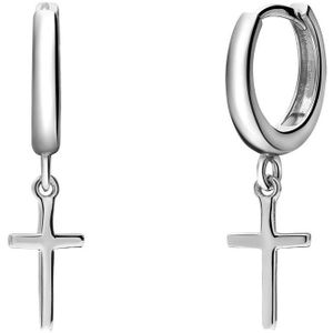 Lucardi Dames Zilveren oorringen met hanger kruis - Oorbellen - 925 Zilver - Zilverkleurig