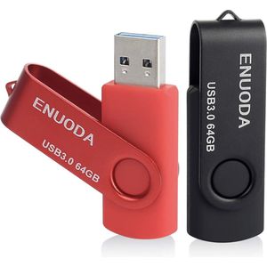 USB Stick 64GB 2 Stuks USB 2.0 Memory Stick Hoge Snelheid Thumb Drives (Rood wart)