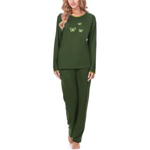 Merry Style Dames Pyjama - Lange mouwen - Lange broek - Katoen - MS-DR-Malwa-PJ - Donkergroen (Lange mouwen) - XL
