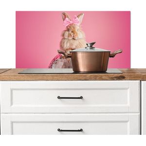 Spatscherm keuken 90x45 cm - Kookplaat achterwand Strik - Discobal - Konijn - Muurbeschermer - Spatwand fornuis - Hoogwaardig aluminium