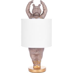 BRUBAKER Tafel- of bedlampje nijlpaard ballerina - tafellamp met keramische voet en stoffen kap - 43 cm hoogte, wit grijs