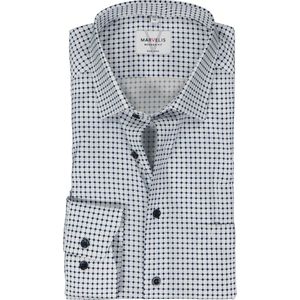 MARVELIS modern fit overhemd - mouwlengte 7 - popeline - lichtblauw dessin - Strijkvrij - Boordmaat: 39