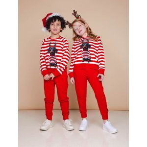 Snurk - Loungewearset - Kids Sweater en Broek ""Pierre X-Mas"" - Rood Gestreept - 6 jaar
