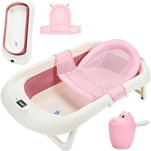 Babybad met standaard - Baby bad met standaard - Babybad set - Baby badje met standaard - Baby badset - ‎80,5 x 46,5 x 9 cm - Roze met kussen