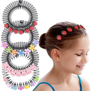 ByShane - Cartoon Elastische Haarbanden voor Meisjes en Vrouwen - Set van 4 Stuks - Plastic Kam Hoofdbanden - Aardbei Haarclips - Stijlvolle Hoofd Hoepel