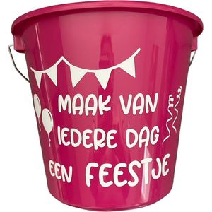 Cadeau Emmer-Maak van iedere dag een Feestje-5 Liter-Roze-Cadeau-Geschenk_Gift-Kado-Verjaardag-Feestje