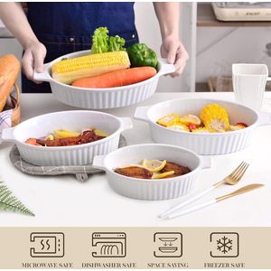 Series Bake.Bake, set van 4 Porseleinen bakvorm Taartvorm Broodpan Ovenschaal Ovenschotel Ovenpanplaat Soepplaat in 4 maten Wit1