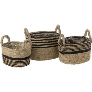 J-Line Set Van Drie Manden Aline Raffia Zwart/Naturel