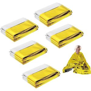 5 Stuks - Waterdichte overlevingsdeken - Nooddeken - 210x160cm - Isolatiedeken - Folie Deken Geïsoleerde Survival Dekens - Zilver/Goud - Extra groot - Survival Slaapzak - Noodtent - Hiken