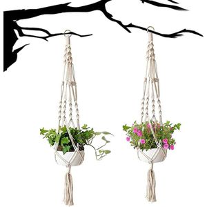 Plantenhanger macramé bloemenhanger katoenen touw - voor binnen en buiten - plafonds wanddecoratie balkon tuin huishouden decoratie kantoortuinieren - 4 poten