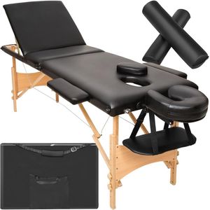 3-zone massagetafel - mobiele massagebank voor thuisgebruik - inklapbare behandelbank met rolkussens - verstelbare hoogte - zwart - draagvermogen tot 250 kg