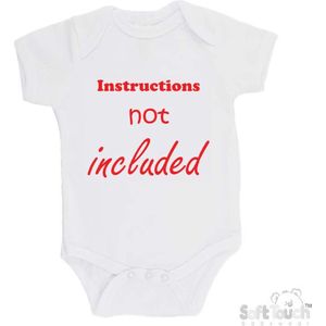 100% Katoenen Romper ""Instructions not included"" Unisex Katoen Wit/rood Maat 56/62
