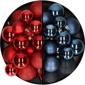 Kerstballen 60x stuks - mix rood/donkerblauw - 4-5-6 cm - kunststof - kerstversiering