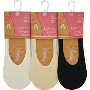 Dames invisible sneakersokken- crème kleur - 6 paar footie KATOEN - maat 36/41 - NAADLOOS, met strechtband en anti-slip achteraan