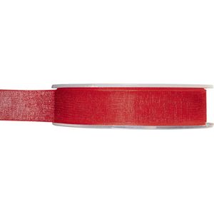 1x Hobby/decoratie rode organza sierlinten 1,5 cm/15 mm x 20 meter - Cadeaulint organzalint/ribbon - Striklint linten rood