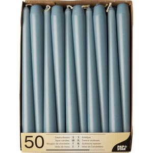50x Stuks Voordeelverpakking Dinerkaarsen Ijs Blauw - 25 cm - 7 Branduren