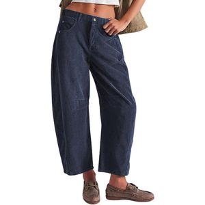 Vintage Corduroy Broek voor Dames met Elastische Taille en Brede Pijpen