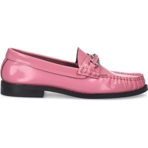 Sacha - Dames - Roze leren loafers met zilverkleurige chain - Maat 37