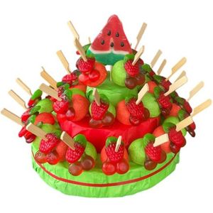 Snoeptaart - Fruit Meloen Aardbei - Kinderfeestje - Uitdeelcadeau - 30 traktaties - In cadeauverpakking met gekleurd krullint