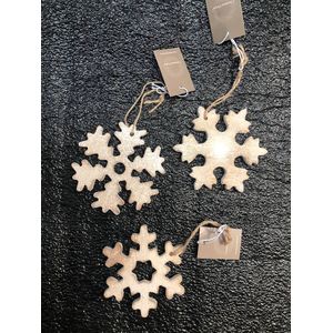 Set van 3 kersthangers houten ornamenten sneeuwvlokken met glitter