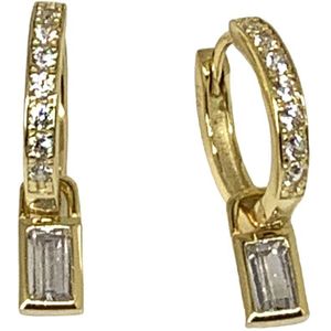 Oorbellen - oorringen - 925 sterling zilver - silver - 14 karaat goud verguld - zirkonia - hanger - zirconia - gold plated - 20 mm incl. hanger