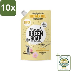 10 x Marcel's Green Soap - Shower Gel - Navulling - Vanille & Kersenbloesem - Krachtige werking - 500 ml - Grootverpakking - Douchegel - Natuurlijke Douchegel - Ecologische Douchegel - Vegan Douchegel - Biologische Douchegel