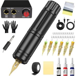 Tattoo Machine met Accessoires - Tattoo kit Draadloos - Complete Set - Zwart