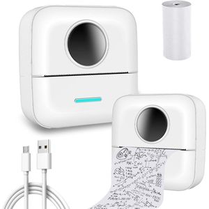 Mini stickerprinter Bluetooth Pocket inktloze thermische printer (1 printer + 1 rol papier, wit)