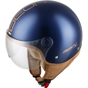 BEON - Design Luxe - Scooterhelm - Metallic Blauw - Jethelm met Vizier - Geschikt voor Vespa en Scooter