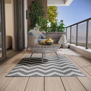 Buiten Tapijt Weerichte plastic tapijt, balkon tapijt met dubbelzijdig ontwerplichtgrijs+wit, 121 x 182 cm