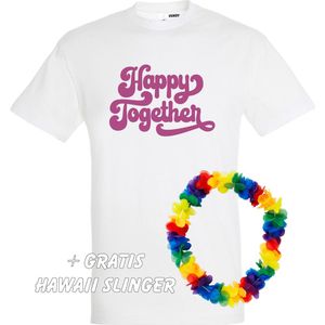 T-shirt Happy Together | Love for all | Gay pride | Regenboog LHBTI | Wit | maat 4XL