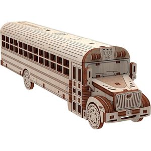 Mr. Playwood School bus - 3D houten puzzel - Bouwpakket hout - DIY - Knutselen - Miniatuur - 107 onderdelen