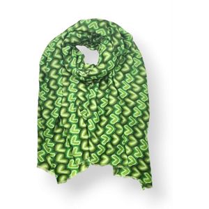 Lange dames sjaal Vajenne fantasiemotief hartjesmotief groen zwart bruin olijf smaragd