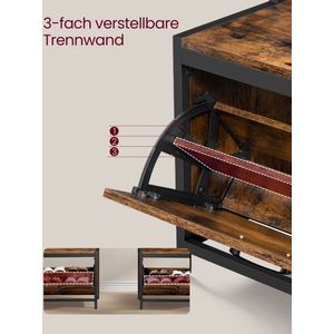VASAGLE garderobe in industrieel ontwerp, schoenenrek met zitting, kledingrek met 5 afneembare haken, schoenenrek met zitting, 3 planken, in hout en metaal Vintage HSR45BX